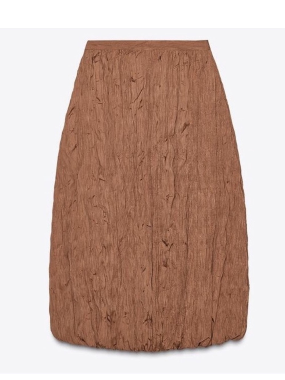 Zara wrinkled effect satin finish balloon bubble hem brown midi skirt sz.M - Picture 2 of 16
